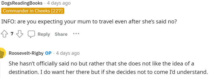 People came to the comments with a few questions about her expectations of her mom.