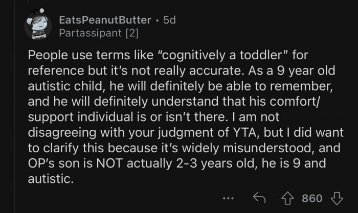 Op's son is 9 years old, not 3.