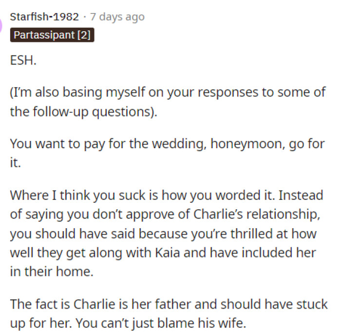 This person actually voted that ESH because of the roles both of them play in this situation. We can see where they're coming from.