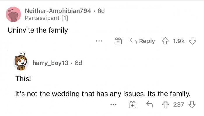 Yep, I'd just uninvite the family.