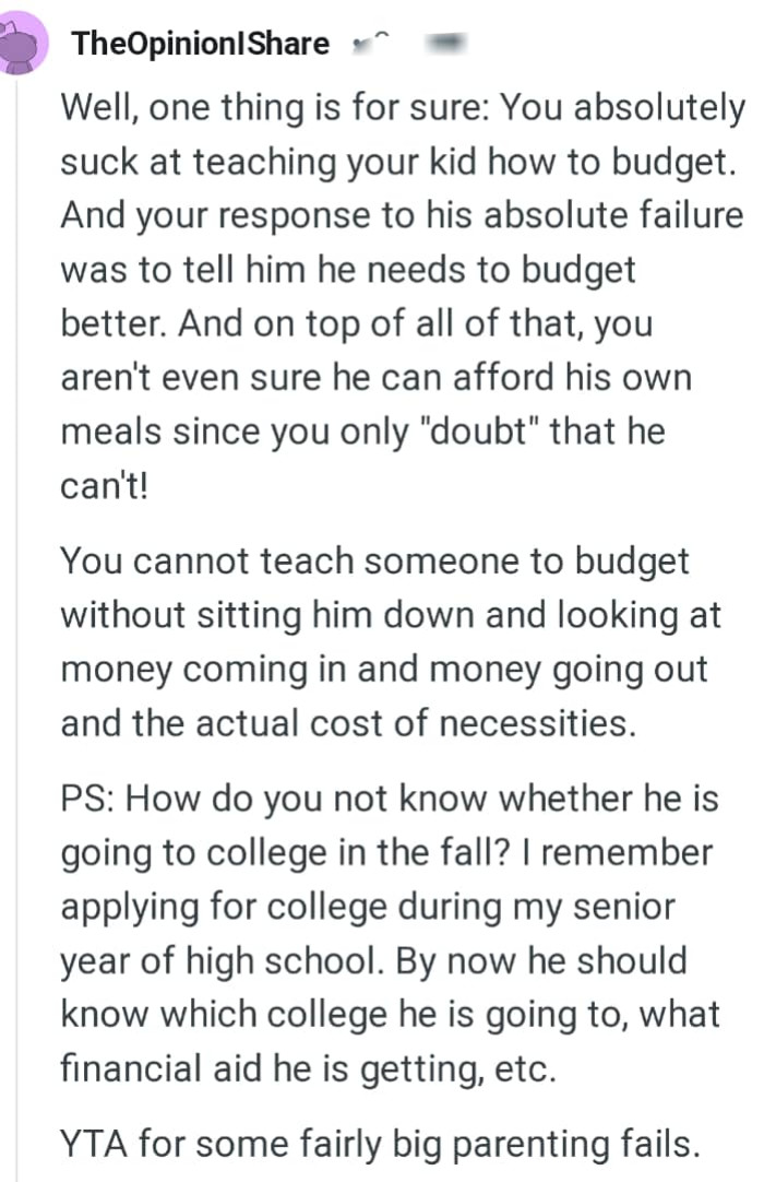 Teaching someone to budget
