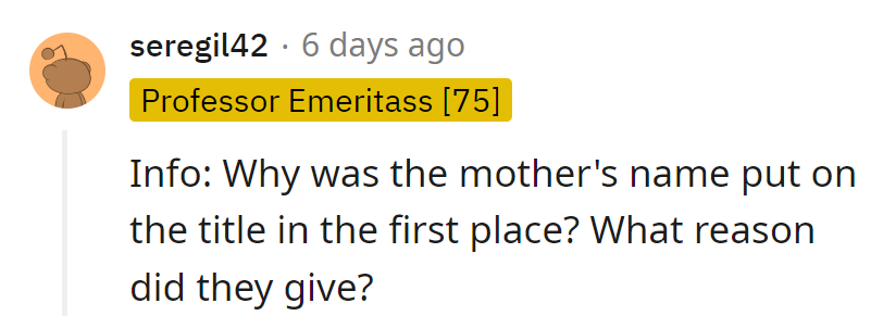 Why did Mom sneak into the title? Was it a backseat driving strategy?