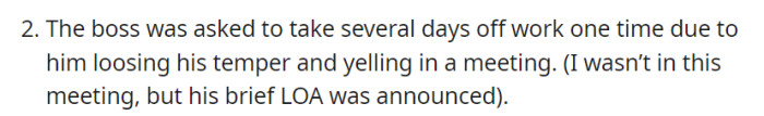 The boss lost his cool in a meeting, leading to a sudden vacation—a reminder that even the top dog needs a time-out once in a while.