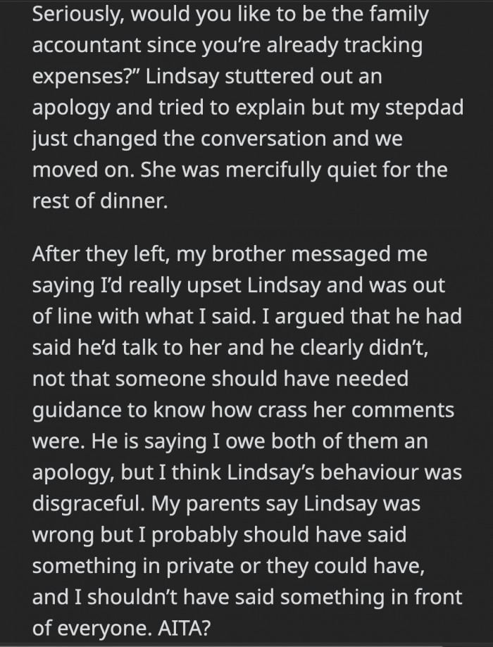 She asked her if she wanted to be their accountant since she had already tracked their expenses