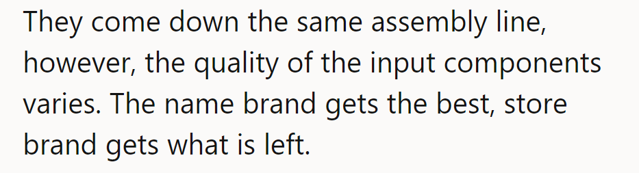 Assembly line drama: Name brand gets VIP treatment, store brand gets leftovers.