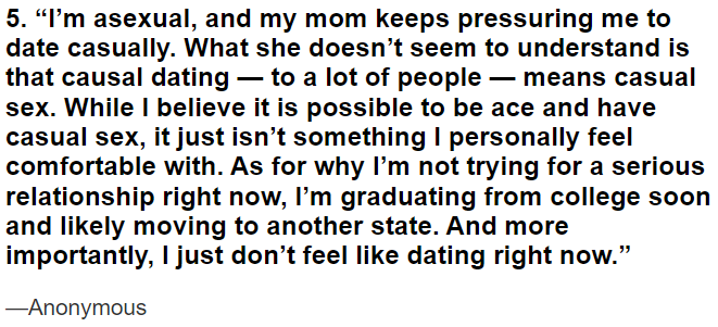 Parents of asexual individuals encourage them to date casually, unaware that this often implies engaging in casual sexual relationships.