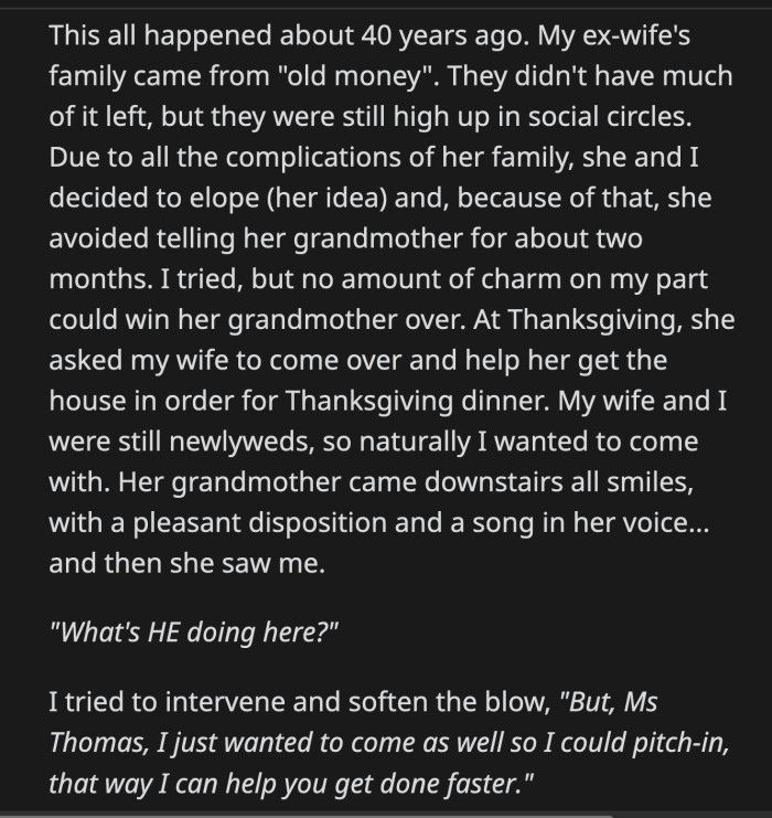 OP could let go of the things said about him. The uncalled-for attack on his mom was one level too low. He left the table in the middle of their meal.