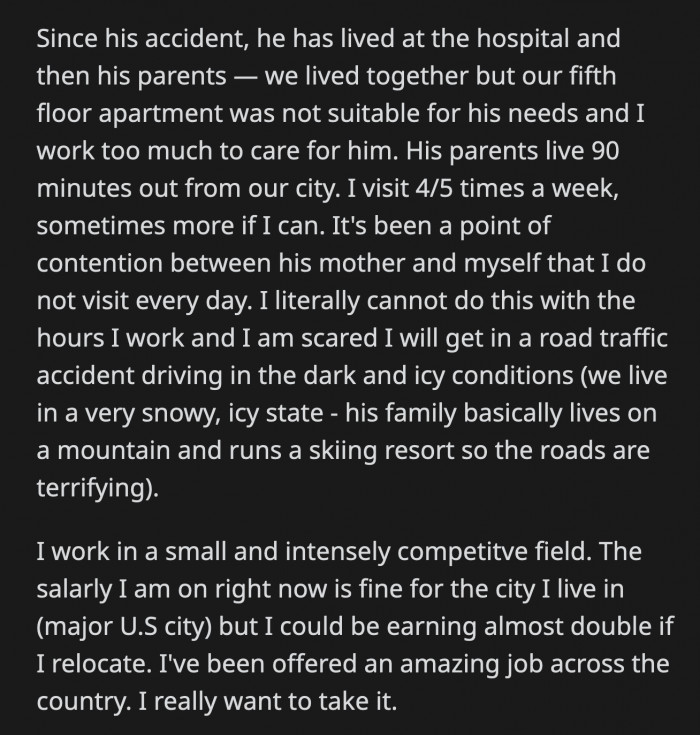 OP doesn't know what to do. She still loves her BF, but she also feels strongly about the job offer.