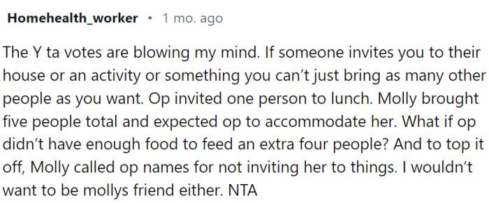 OP invited one person to lunch, and five showed up