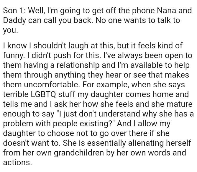 OP knows she shouldn't laugh at this, but it feels kind of funny, and she didn't push for this