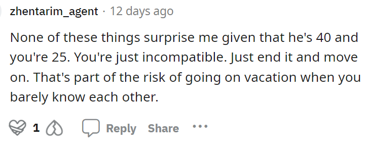Many people pointed out that the age gap is what makes a lot of the incompatibilities stand out, as an age difference can be a significant factor.