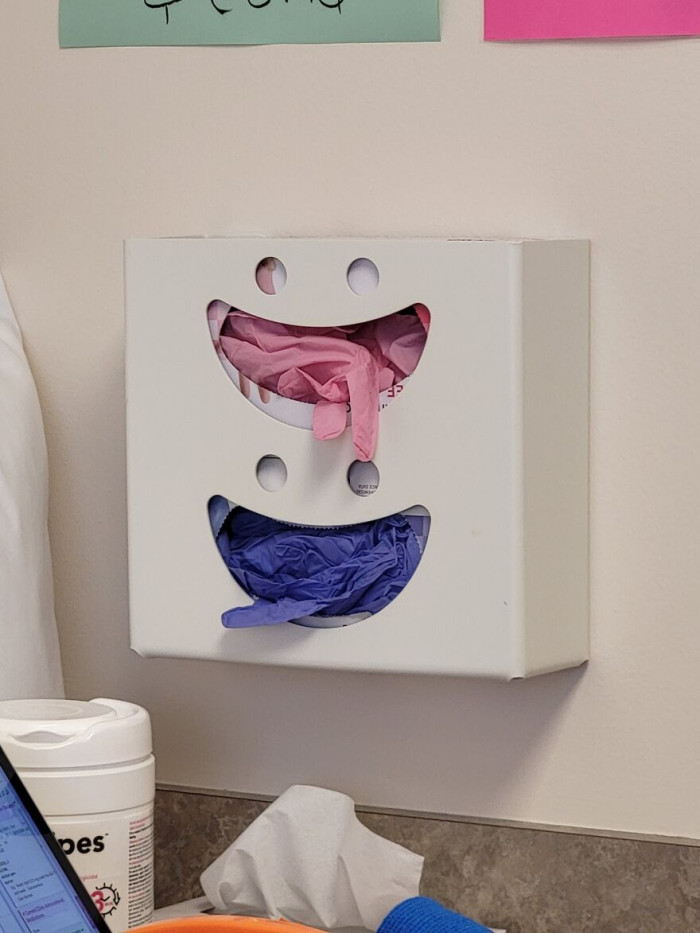 'These Glove Dispensers At My Doctor's Office Are Having Entirely Too Much Fun'