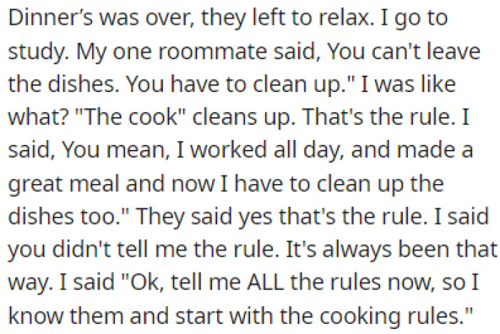 OP found out that the cook is also the one who cleans up after