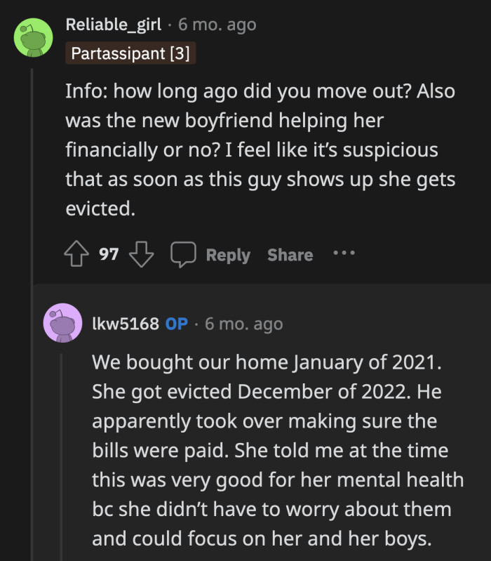 OP's sister was foolish to entrust her leech of a boyfriend with their bills.