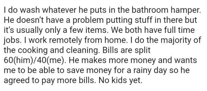 They both have full-time jobs, and the OP works remotely from home