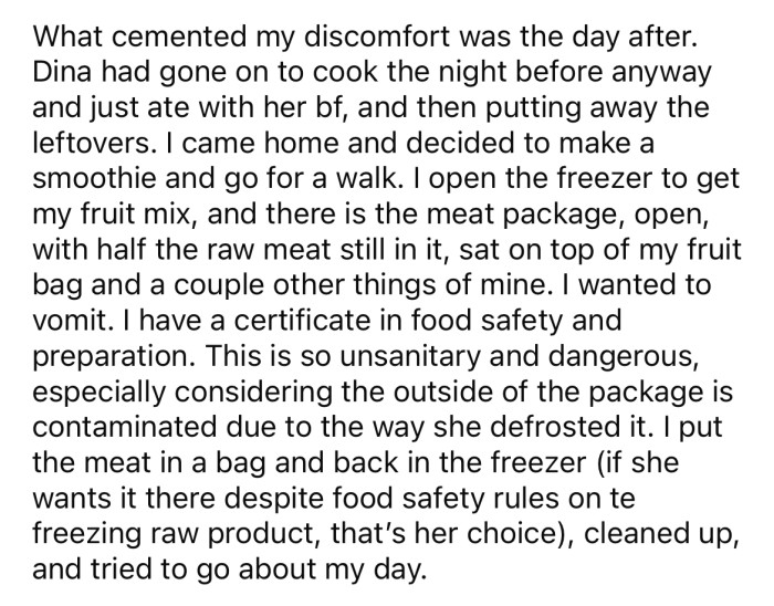 To make matters worse, after their dinner was canceled, OP's roommate re-froze the open packet of thawed meat.