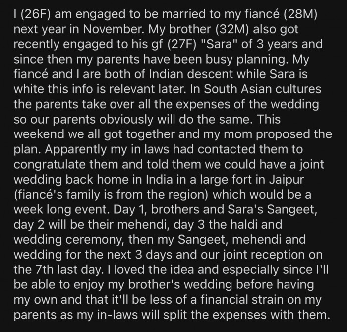 The two families agreed on hosting a joint wedding for both couples.