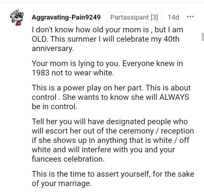 This is a power play on the OP's mom's side