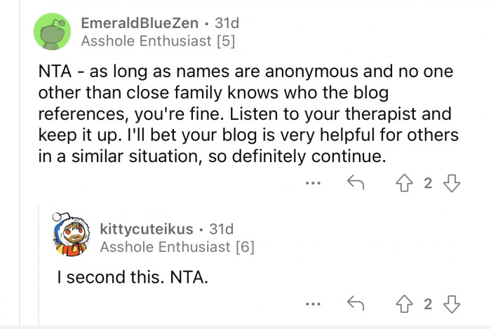 OP should only listen to her therapist's advice and ignore her family.