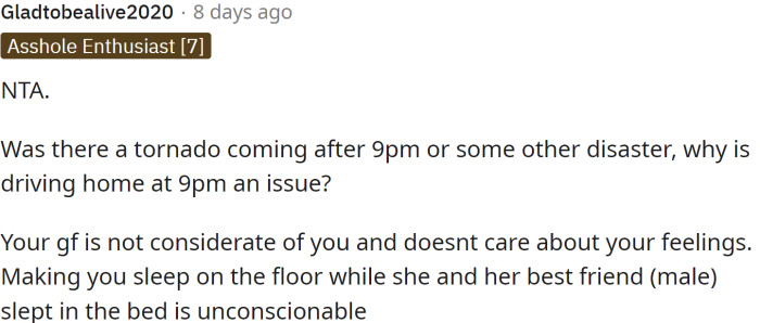 Why is driving home at 9pm an issue?