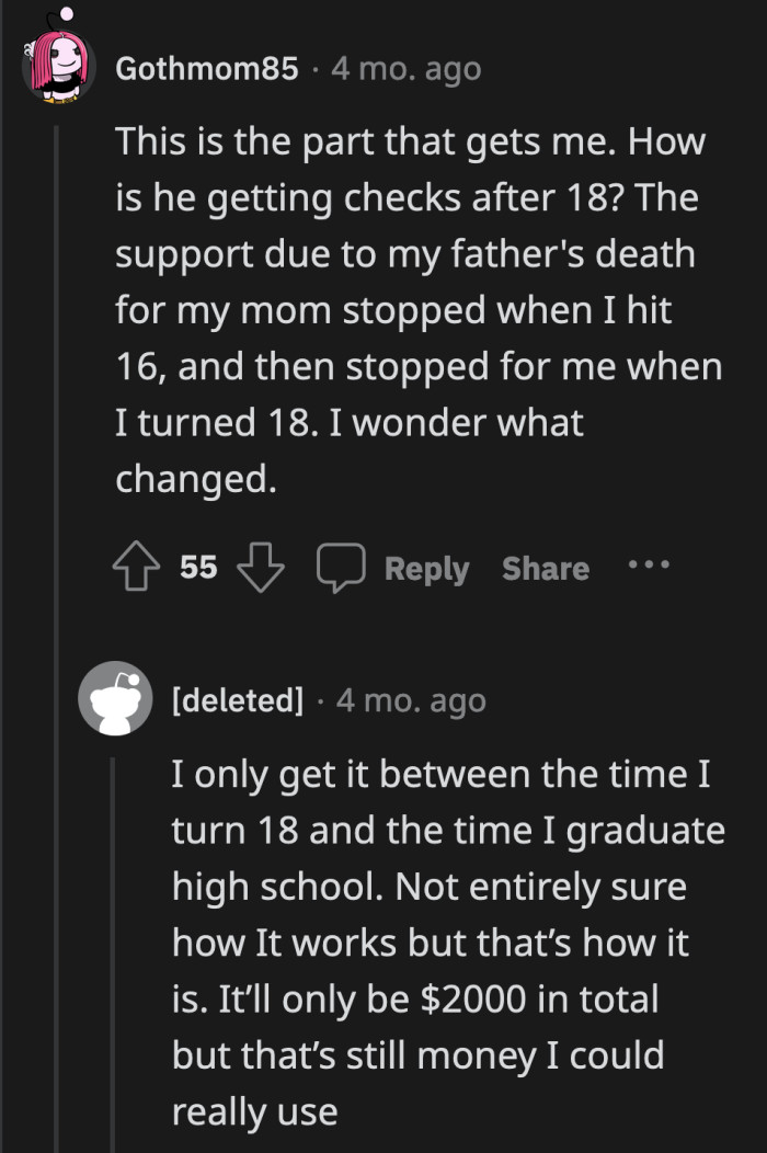 The money will stop once OP graduates high school in two months. $2,000 is a lot of money, especially for a young person who is just starting out.