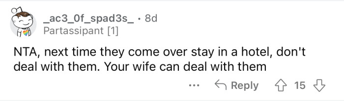 The sister and her boyfriend should only be the wife's problem.