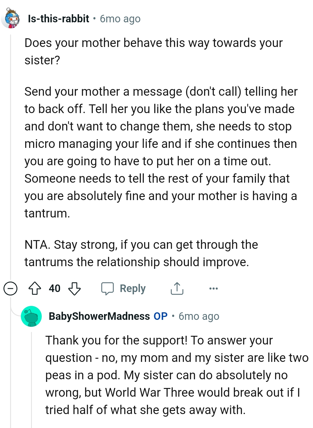 OP's mom is having a tantrum