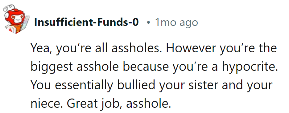 Seems like the family reunion hit a new level of 'asshole bingo.'