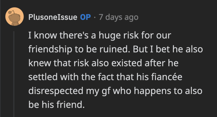 OP argued that Brad should have known this would affect their friendship when he went along with Vicky's rule