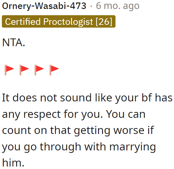 The boyfriend has no respect for the OP. She deserves better.