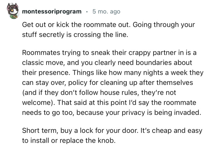 “Going through your stuff secretly is crossing the line.”