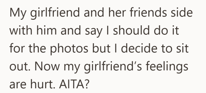 Choosing comfort over the card left his girlfriend upset and unsure how to feel about it.