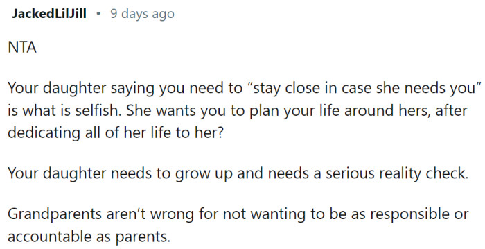 The bottom line is - her daughter is selfish