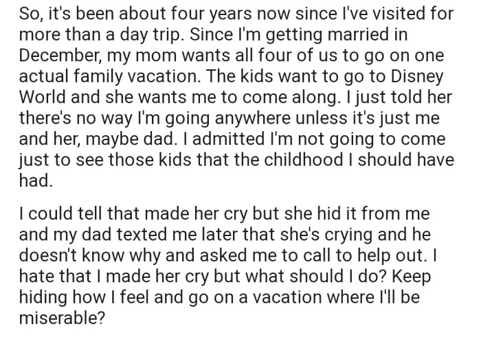OP Has Made It Clear to Her Mom That She Doesn't Want to Be Anywhere Near Her Younger Siblings