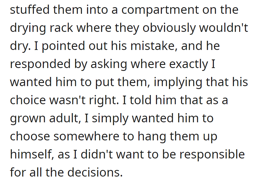 Misplacing wet sponges, he questioned her preference, prompting a reminder about shared decision-making as adults.