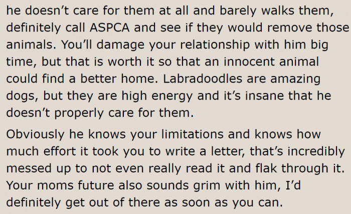 A concerned Redditor still urges the OP to do something about the poor dog, even if it will sour the relationship with the stepdad.