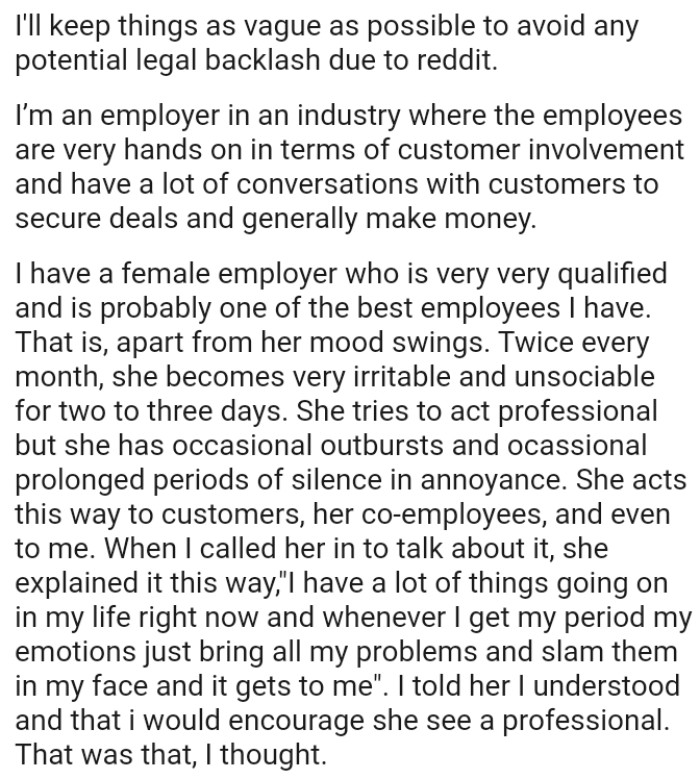 The OP is an employer in an industry where the employees are very hands-on in terms of customer involvement