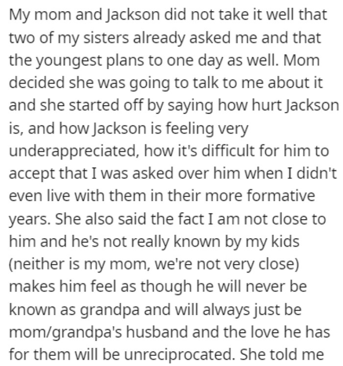 OP's Mom Talked to Him About This, Saying That Jackson Is Hurt by Their Decisions