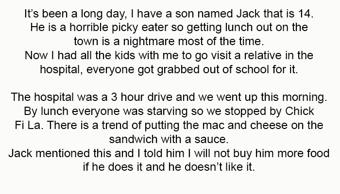 OP starts: It’s been a long day; I have a son named Jack who is 14.