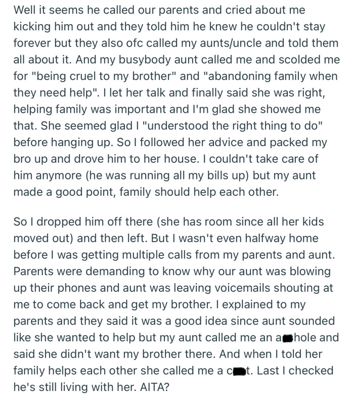 OP’s Aunt Called and Scolded Her for “Abandoning Family When They Need Help.” So, OP Packed Her Brother’s Things, Drove Him to Their Aunt’s House, and Dropped Him There