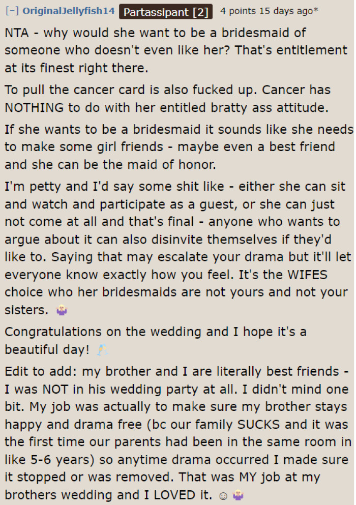 It's hard to deal with an entitled family member.