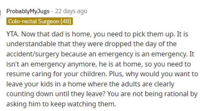 It's Fair That Everyone Here Is Saying That She Needs to Go and Pick Up Her Kids Because They've Had Plenty of Time, Which We Agree With Too.