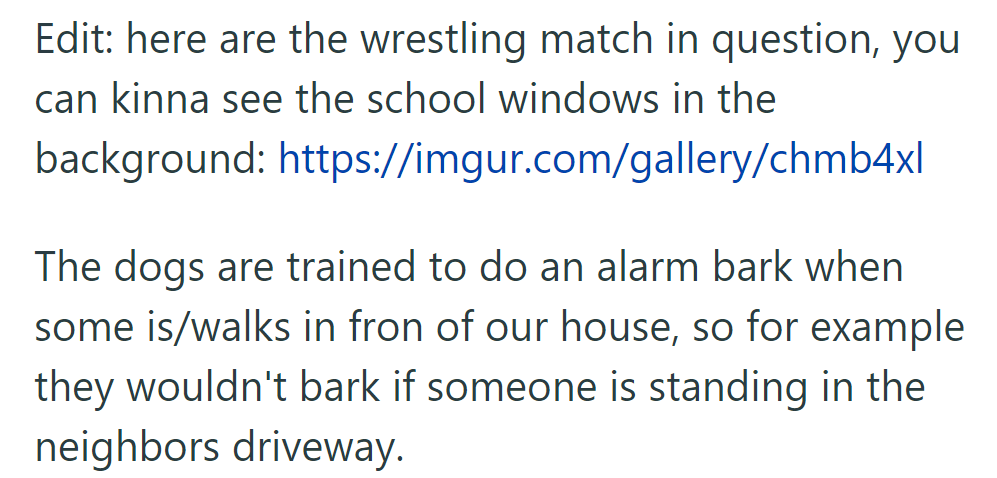 OP's dogs are trained to bark when someone passes in front of their house, not in the neighbor's driveway.