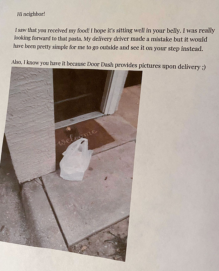 25. Neighbor steals delivery food