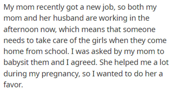 OP's Mom Started Working a New Job and She Asked OP to Help Her Out by Watching the Kids