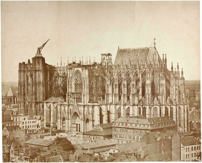 Cologne Cathedral Is A Gothic Cathedral, But This Is Actually A 1855 Photo Of The Church In Construction