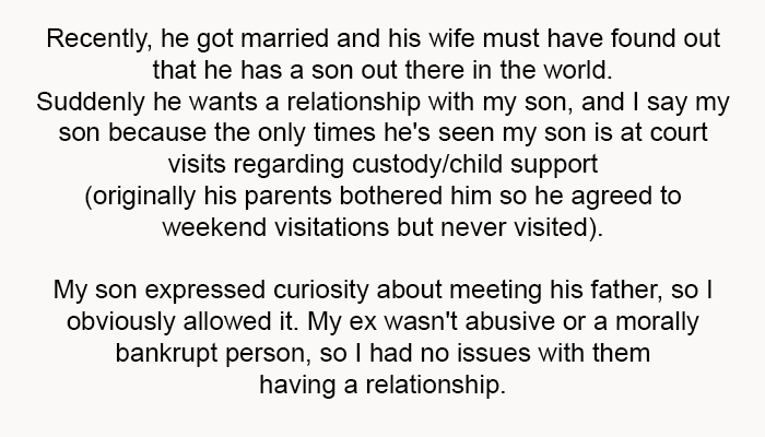 Originally, his parents bothered him, so he agreed to weekend visitations but never visited.