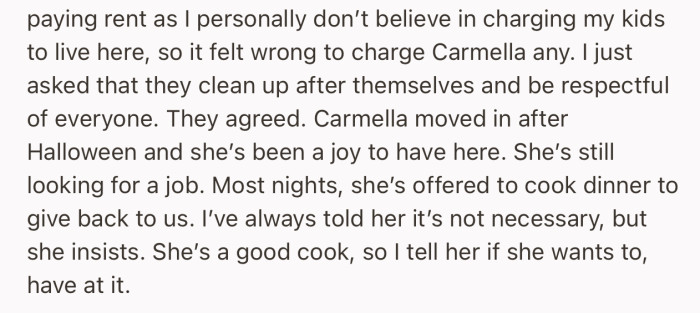 OP admitted that Carmella has been a joy to have in the house