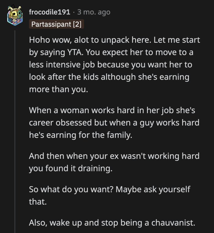 OP clearly wants a girlfriend who makes her own money, but not so much that she outearns him by a few hundred thousand dollars