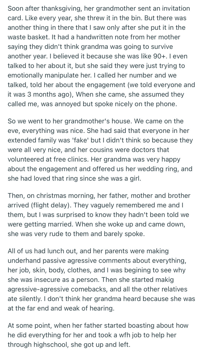 OP had lunch with his fiancée’s family on Christmas, but it ended badly as they were making underhanded passive-aggressive comments about everything